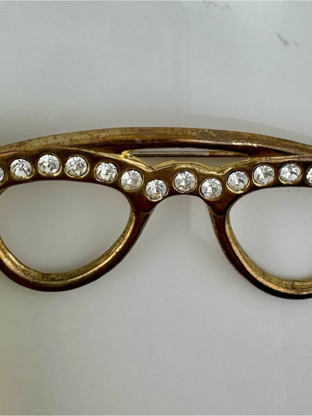 Vintage Rhinestone Eyeglasses Brooch Gold Tone Crystal Pin